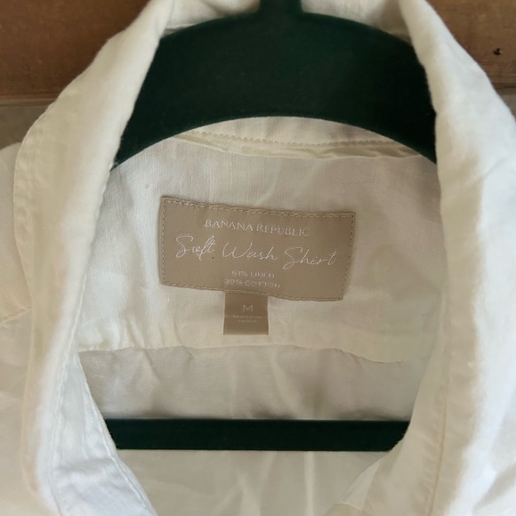 Banana Republic White Cotton Linen Blend Utility Button Down Shirt - Picture 3 of 6